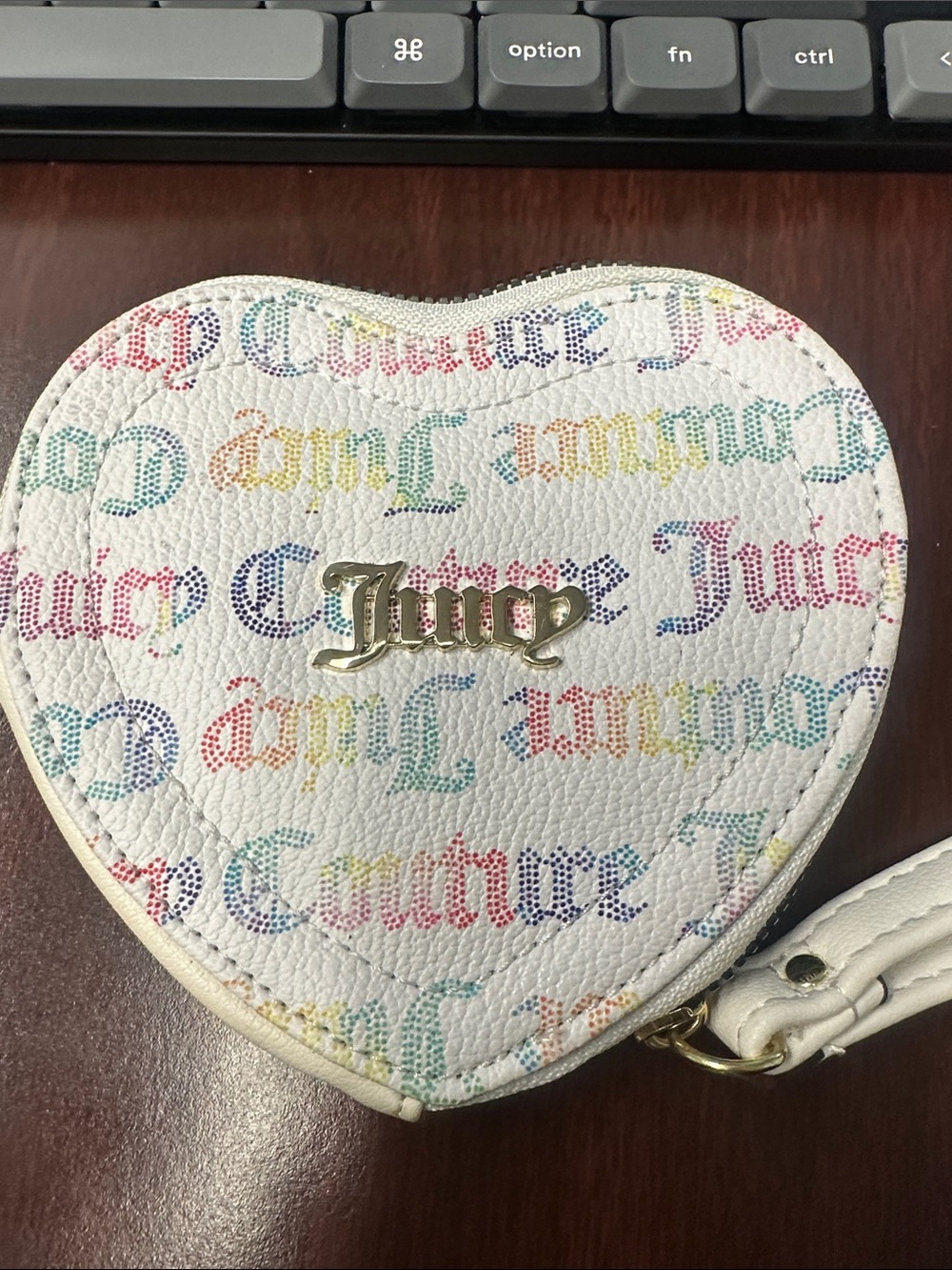 Juicy Couture White Heart Coin Purse with Rainbow Logo